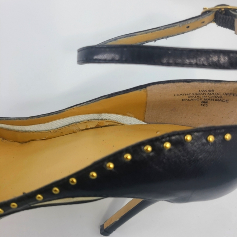 LEVITY BLACK AND SHEER LEATHER ANKLE STRAP PUMPS WITH GOLD STUDS..SIZE 8 - Picture 5 of 10